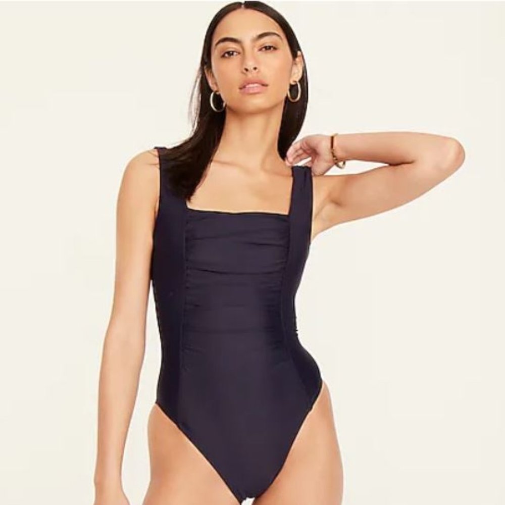 NWT J. Crew Ruched Squareneck One Piece Plus Size 22 Navy